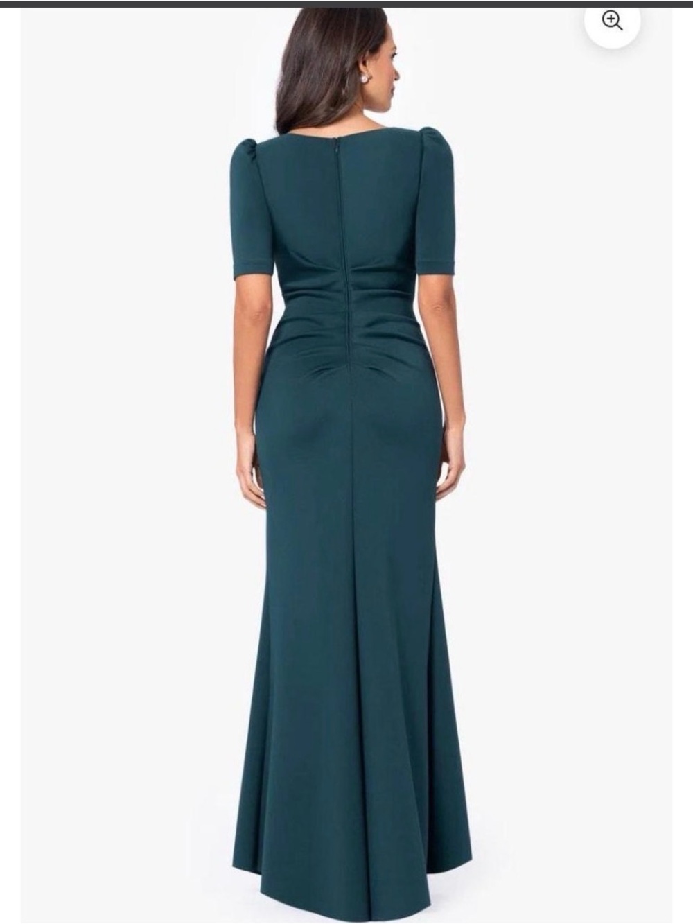 XSCAPE DEMI" SCUBA SHORT SLEEVE SIDE RUCHED FLOOR LENGTH GOWN 12 NWT - Picture 2 of 2